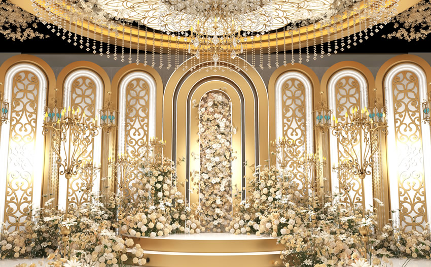 静海香槟色调婚礼堂效果展示